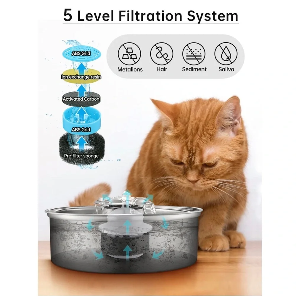 2.0L/67oz Stainless steel cat water fountain